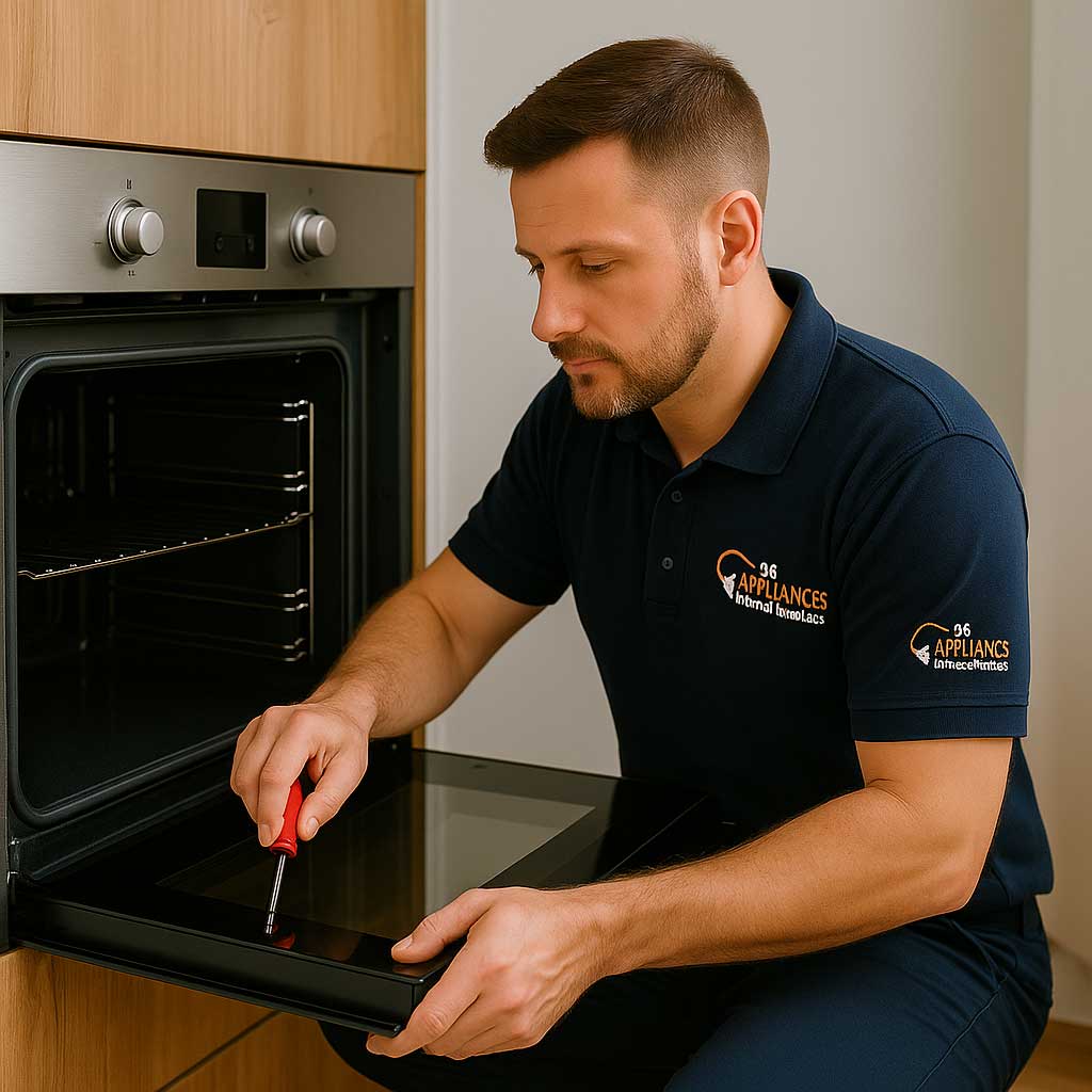 Appliances technician repairing a dishwasher in a Rowville kitchen