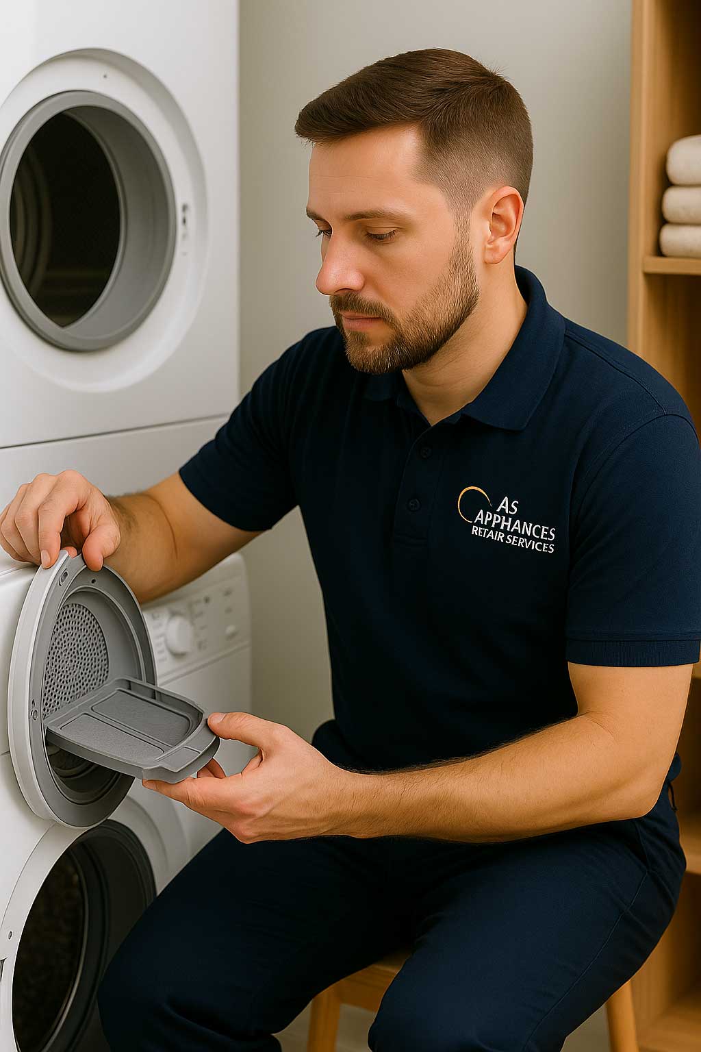 AS Appliances technician repairing a clothes dryer in Rowville