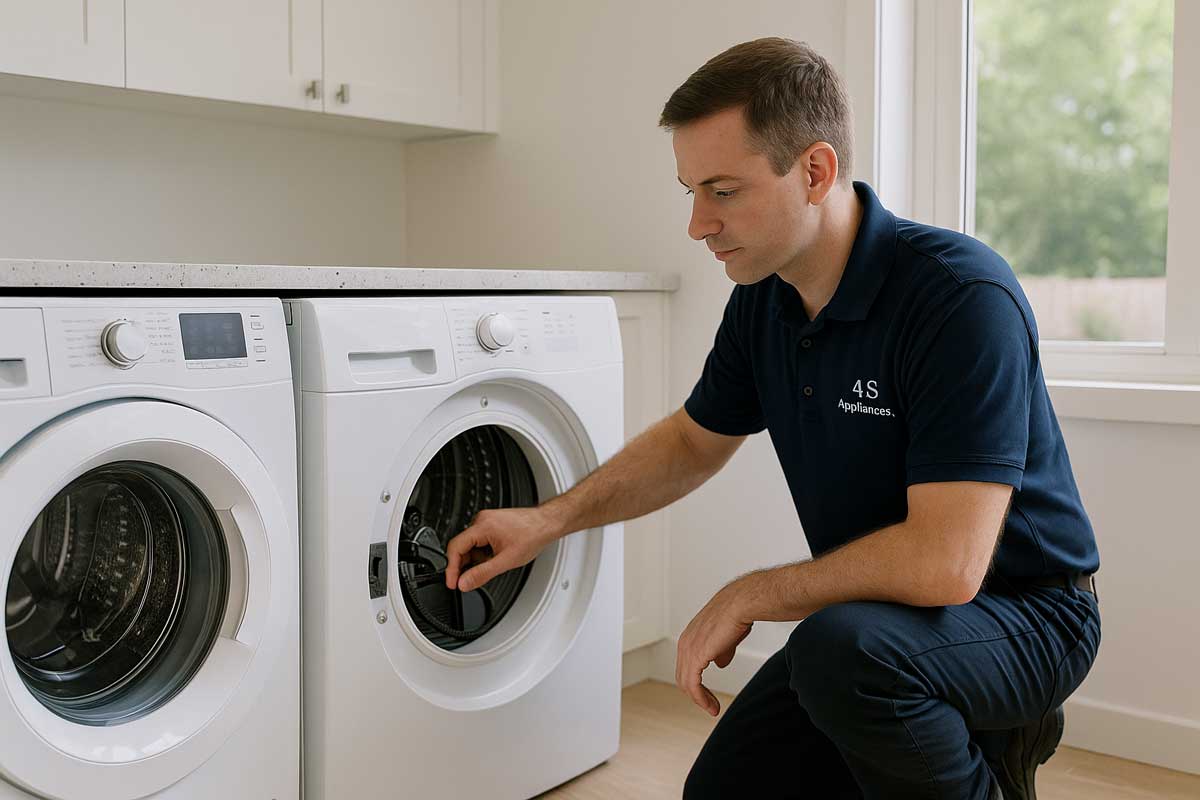 Technician reviewing dryer airflow and moisture sensing
