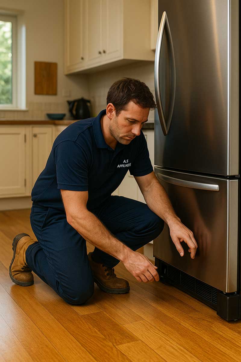 Fridge and Freezer Repair Rowville Technician repairing refrigerator in Rowville kitchen