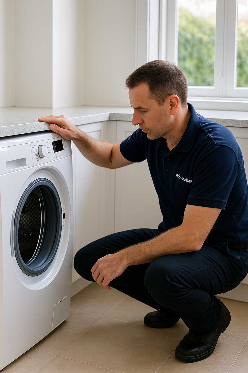 Appliance Repair Brighton technician inspecting washing machine drainage